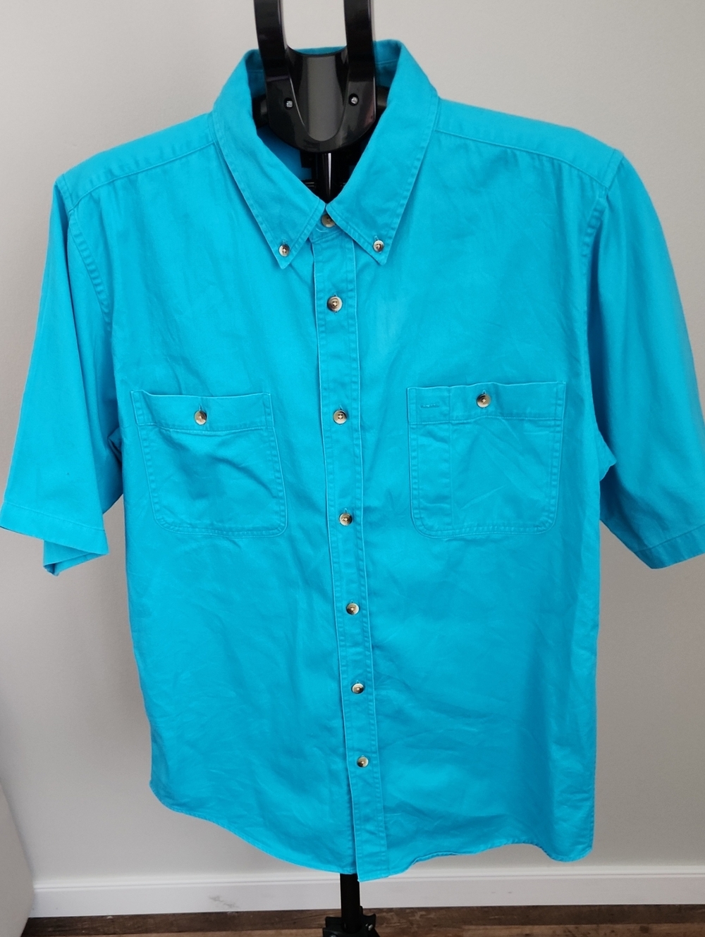 Scandia Woods Men's Short-Sleeve Button-Down Shirt - Bright Turquoise Size Large